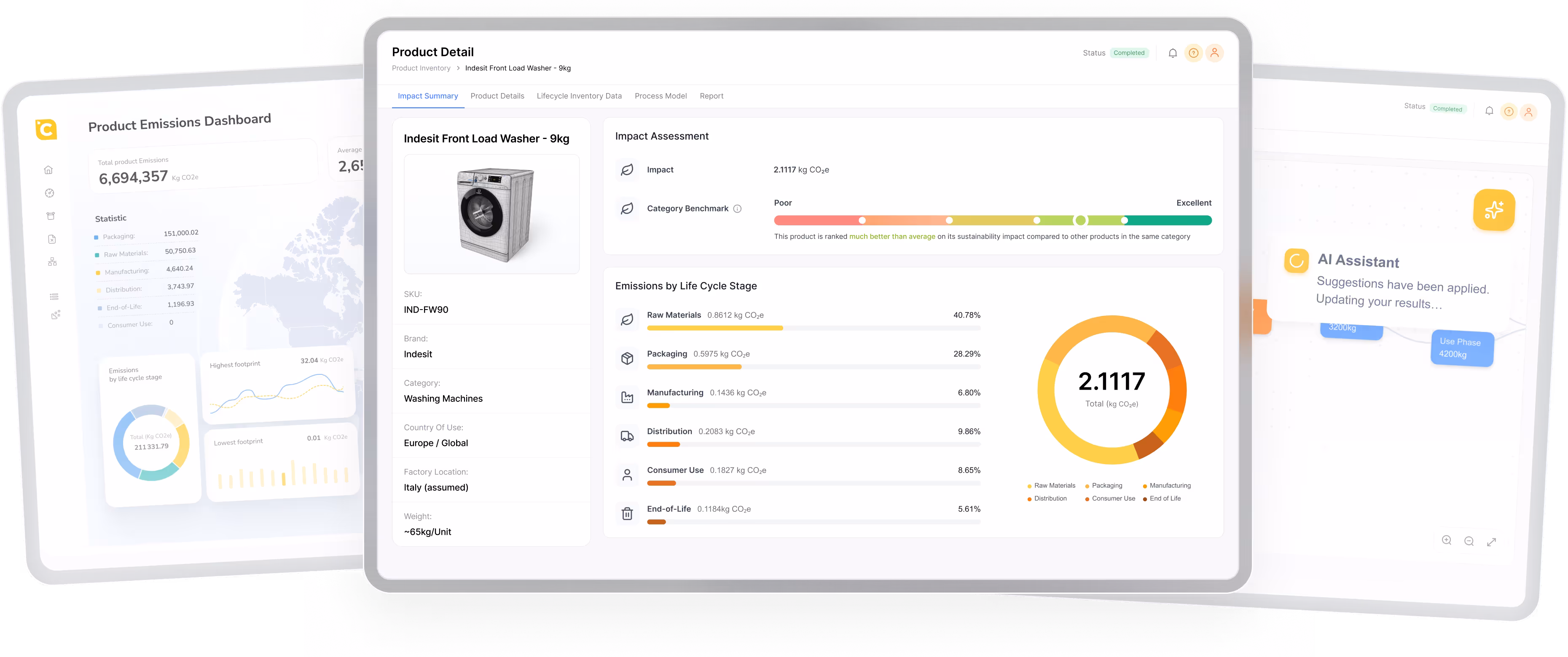 CarbonBright product emissions dashboard and AI assistant
