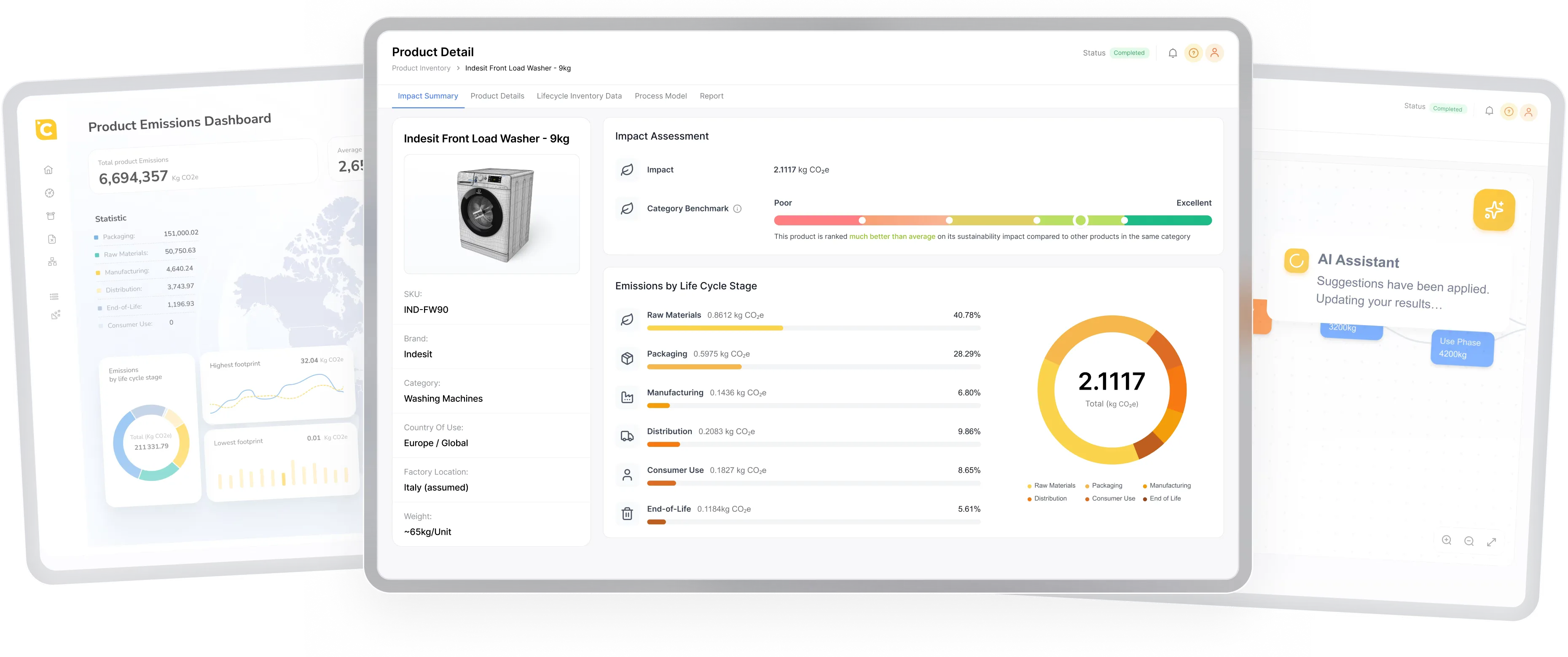 CarbonBright product emissions dashboard and AI assistant